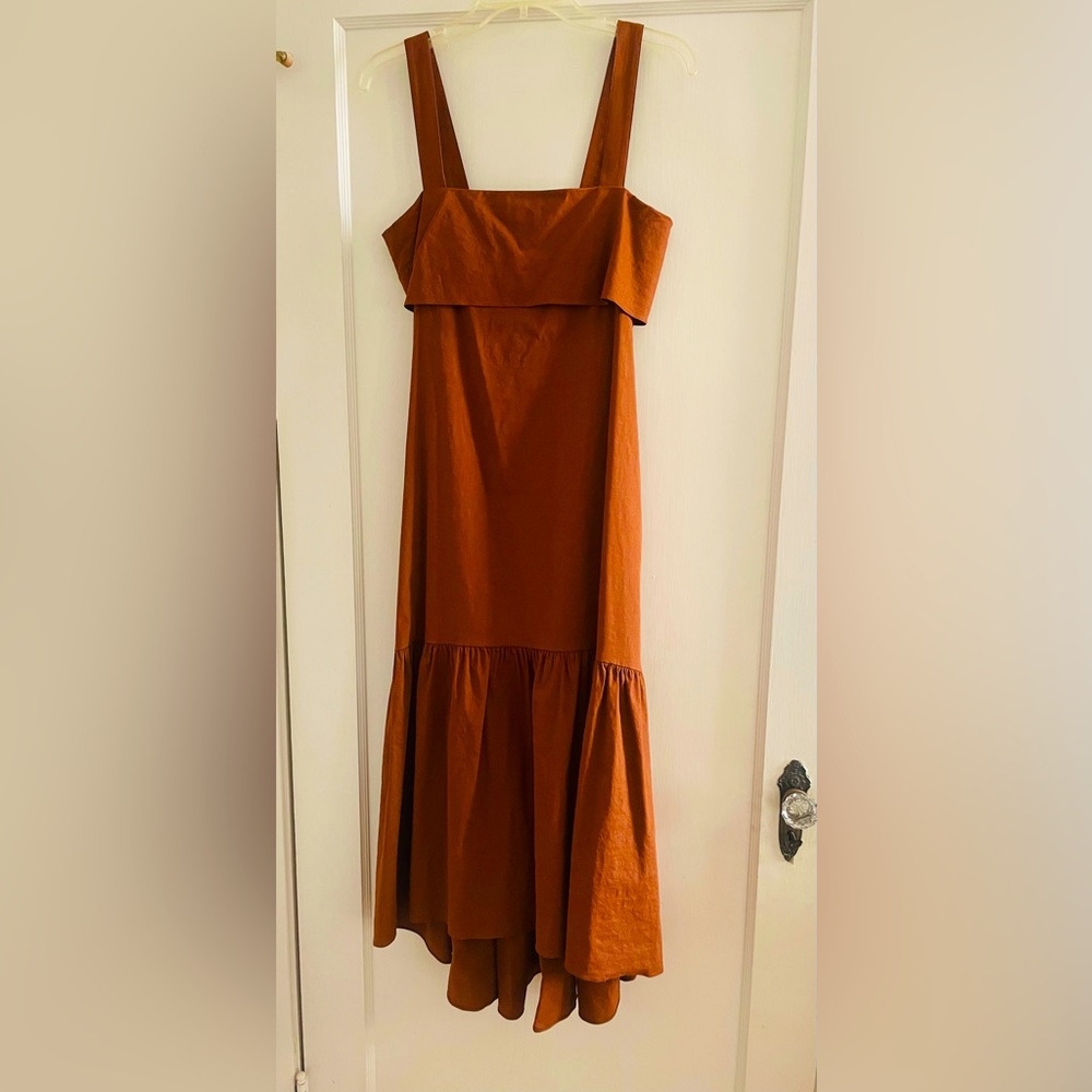 Theory Tie-Back dress in stretch linen (Cognac)